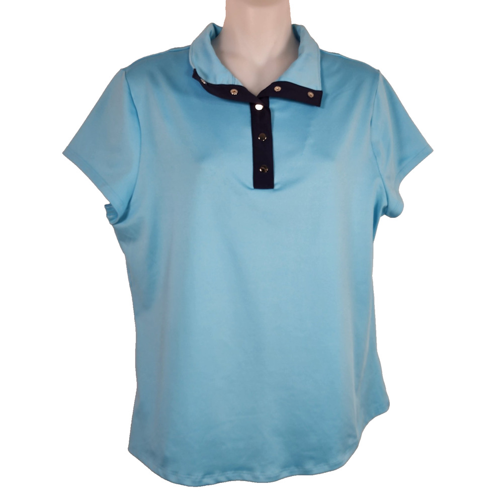 Chico's Zenergy UPF Snap Mockneck SS Top Women's Size 1 US Medium Paradiso Blue